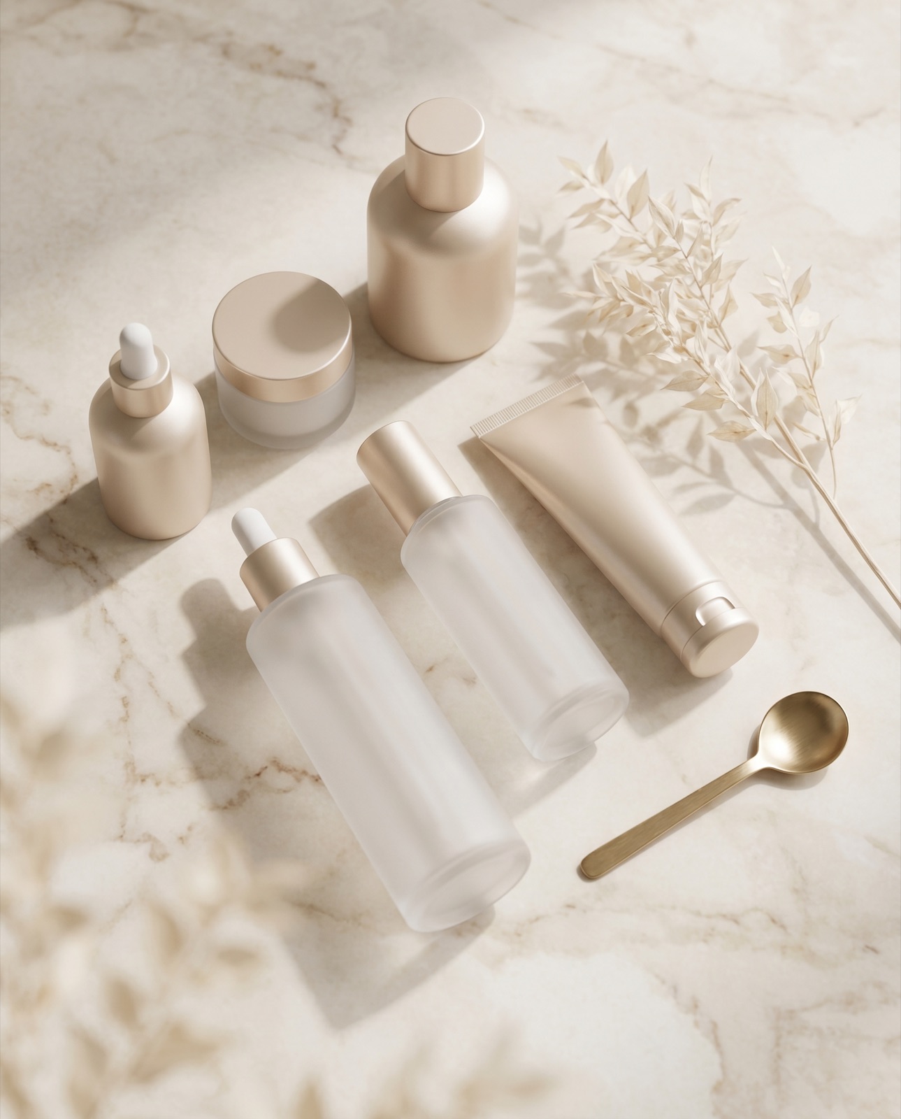 Skincare products on marble