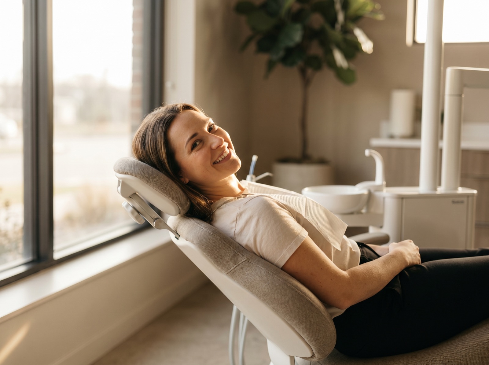 Relaxed, smiling patient at Marin Dental Studio